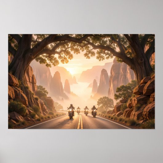 Sonnenaufgangs Reiter durch Canyon Ruhig Poster (Vorne)