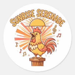 Sonnenaufgangs-Serenade Lustiger Hühner-Aufkleber Runder Aufkleber