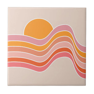 Sonnenaufgangsbild im Retro-Stil Fliese