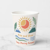 Sonnenaufgangsillustrierung "Aufstieg und Schein!" Pappbecher (Rückseite)