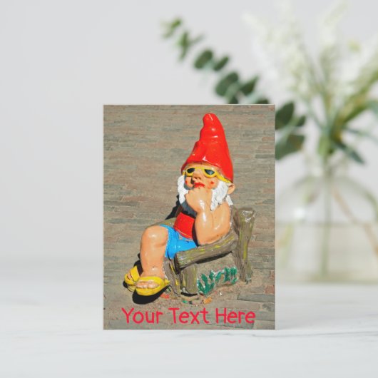 Sonnenbadegartenzwerg Postkarte (Stehend Vorderseite)