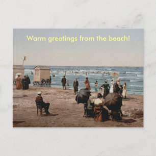 Sonnenbadende Menschen im Vintage-Stil am Strand Postkarte