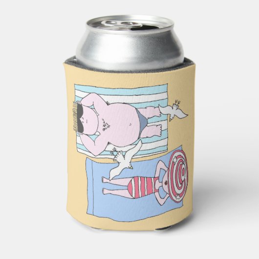 Sonnenbader bei Beach Hand Drawn Art Dosenkühler (Kanne Rückseite)