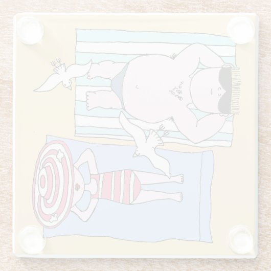 Sonnenbader bei Beach Hand Drawn Art Glasuntersetzer (Rückseite)
