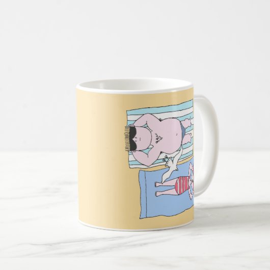 Sonnenbader bei Beach Hand Drawn Art Kaffeetasse (VorderseiteRechts)