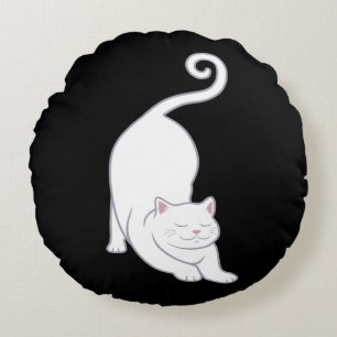 Sonnenbegrüßung nach unten weiße Katze Yoga auf Sc Rundes Kissen