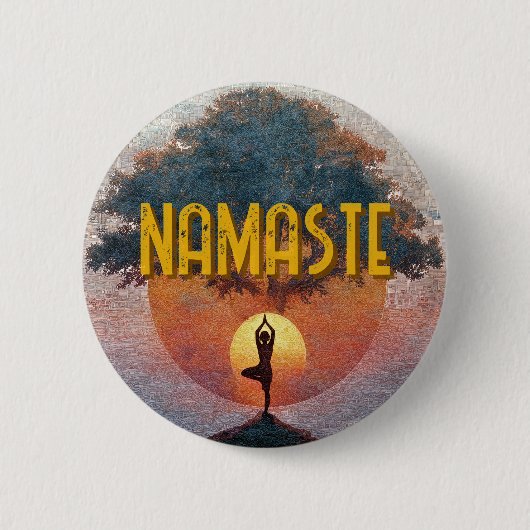 Sonnenbegrüßungs-Yoga Namaste Baum des Lebens Button (Vorderseite)