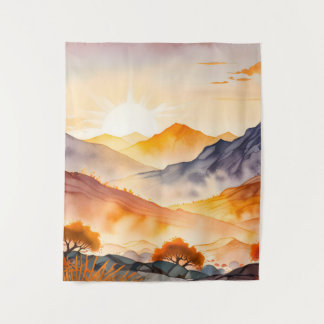 Sonnenbeleuchtete Bäume und schattige Täler Wandteppich