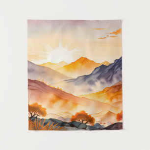 Sonnenbeleuchtete Bäume und schattige Täler Wandteppich