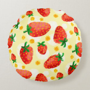 Sonnenbeleuchtete Erdbeeren & Daisies Rundkissen Rundes Kissen