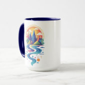 Sonnenbeleuchtete Gipfel und fließender Fluss Tasse (Vorderseite Links)