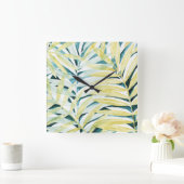 Sonnenbeleuchtete Palmen - Blätter mit Palmenbaum Quadratische Wanduhr (Zuhause)