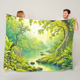 Sonnenbeleuchtete Waldlandschaft Fleecedecke