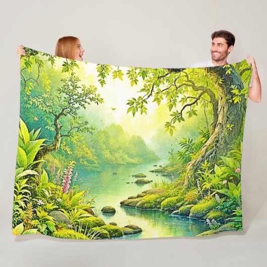 Sonnenbeleuchtete Waldlandschaft Fleecedecke (Beispiel)