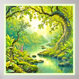 Sonnenbeleuchtete Waldlandschaft Poster