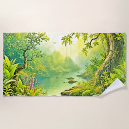 Sonnenbeleuchtete Waldlandschaft Strandtuch