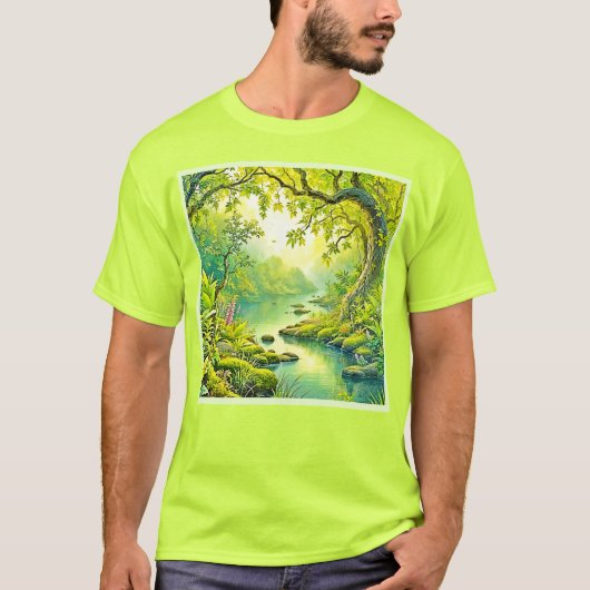 Sonnenbeleuchtete Waldlandschaft T-Shirt (Vorderseite)