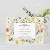 Sonnenbeleuchtete Wildblumen, Bienen und Schmetter Einladung (Stehend Vorderseite)