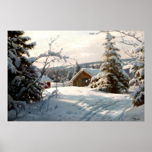 Sonnenbeleuchtete Winterlandschaft von Peder Mork Poster (Vorne)