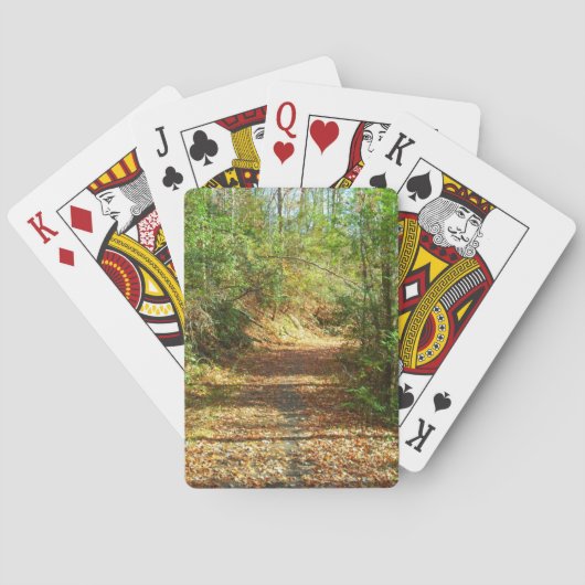 Sonnenbeleuchteter Herbstwaldpfad Spielkarten (Rückseite)