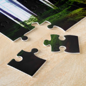 Sonnenbeleuchteter Regenbogenwald mit Silhouetten Puzzle (Seite)