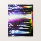 Sonnenbeleuchteter Regenbogenwald mit Silhouetten Puzzle (Vertikal)