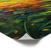 Sonnenbeleuchteter Wald und rauschender Strom Poster (Ecke)