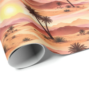 Sonnenbeleuchtetes Wüstenoase-Wasserfarbenmuster Geschenkpapier