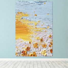 Sonnenbeschienene Blüten mit Blau und Orange Textu Leinwanddruck