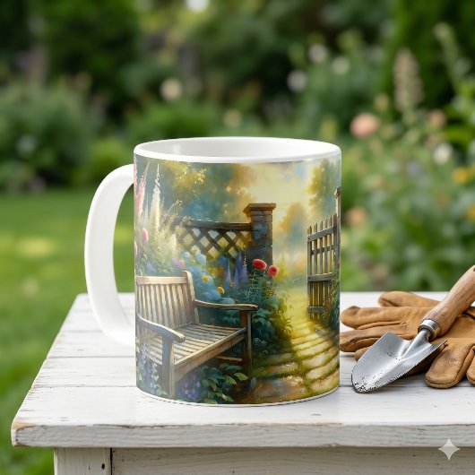 Sonnenbeschienene Gartentor-Szene Kaffeetasse
