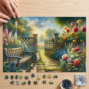 Sonnenbeschienene Gartentor Szene Puzzle
