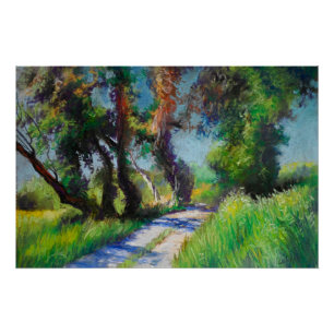Sonnenbeschienene Olivenhaide-Pastell-Landschaft Poster