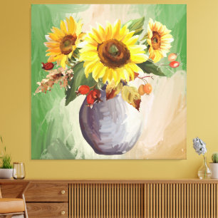 Sonnenbeschienene Ruhe: Sonnenblumen in Blüte Leinwanddruck