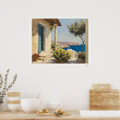 Sonnenbeschienene Terrasse am Meer Poster (Küche)