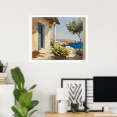 Sonnenbeschienene Terrasse am Meer Poster (Heimbüro)