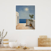Sonnenbeschienene Terrasse mit Olivenbaum Poster (Küche)