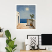 Sonnenbeschienene Terrasse mit Olivenbaum Poster (Heimbüro)