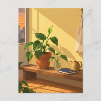 Sonnenbeschienene Zimmerpflanze Botanische Kunst P Ankündigungspostkarte