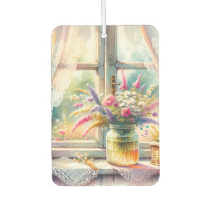 Sonnenbeschienenes Cottage-Fenster mit Wildblumen Autolufterfrischer
