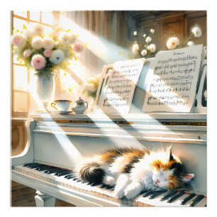 Sonnenbeschienenes Klavier Katzen Cottagecore Trau Fotodruck