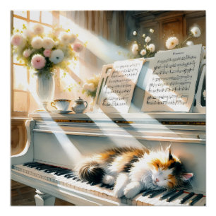 Sonnenbeschienenes Klavier Katzen Cottagecore Trau Poster