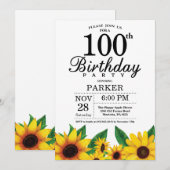 Sonnenblume 100. Geburtstag Einladung (Vorne/Hinten)