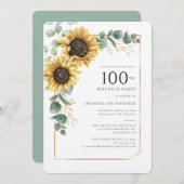 Sonnenblume 100. Geburtstag Einladung (Vorne/Hinten)