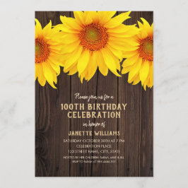 Sonnenblume 100. Geburtstagsparty Rustikales Holz Einladung