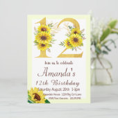 Sonnenblume 12. Geburtstag Einladung (Stehend Vorderseite)