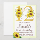 Sonnenblume 12. Geburtstag Einladung (Vorne/Hinten)