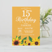 Sonnenblume 15. Geburtstag Einladung (Stehend Vorderseite)