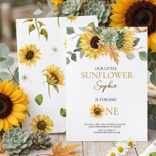 Sonnenblume 1. Geburtstag Einladung