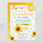 Sonnenblume 1. Geburtstag Einladung eines Mädchens (Vorne/Hinten)