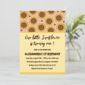 Sonnenblume 1. Geburtstag Einladungen niedlich mod (Stehend Vorderseite)